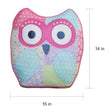 14 X 15 Inch Pink Blue Owl Throw Pillow Animal Themed Sofa Cushion Dots Floral Bird Nature Applique Novelty Wildlife Themed Decorative Modern Casual