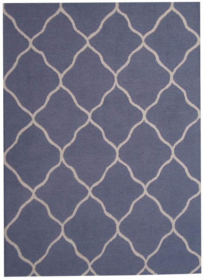 Handmade Wool Rug (India) 5' X 7' Blue Ivory Geometric Oriental Modern Contemporary Rectangle Natural Fiber Latex Free
