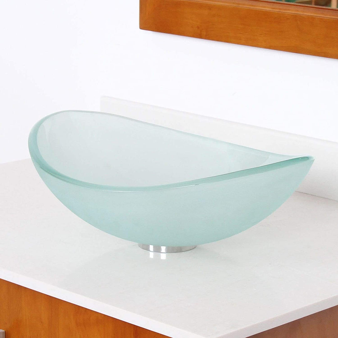 Oval Frosted Tempered Glass Bathroom Vessel Sink 1