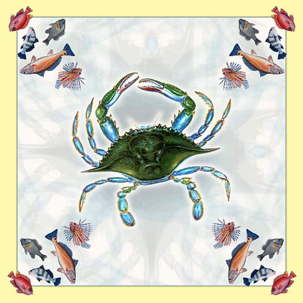 Female Blue Crab 52 inch Square Tablecloth Color Nautical Polyester - Diamond Home USA