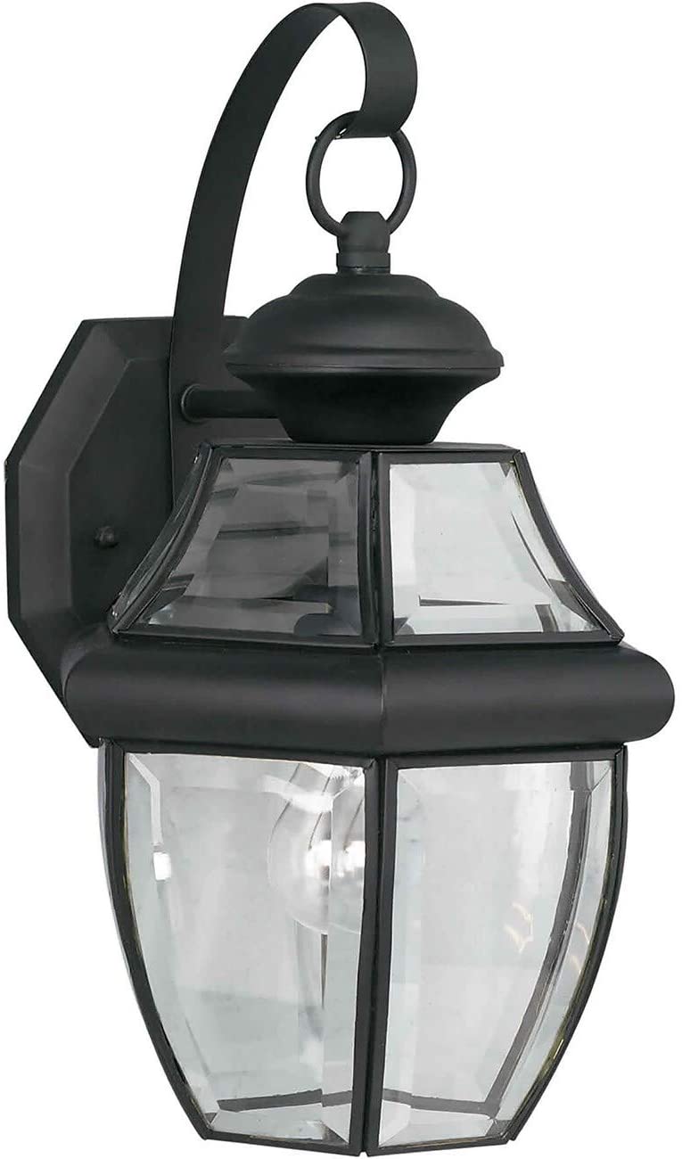 1 Light Black Outdoor Wall Lantern Clear Beveled Glass