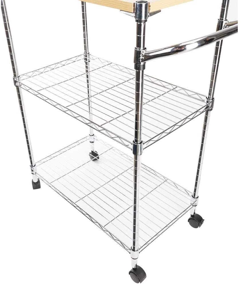 3 Tier Rolling Kitchen Trolley Cart Steel Storage Utility Service White Modern Contemporary Handmade - Diamond Home USA