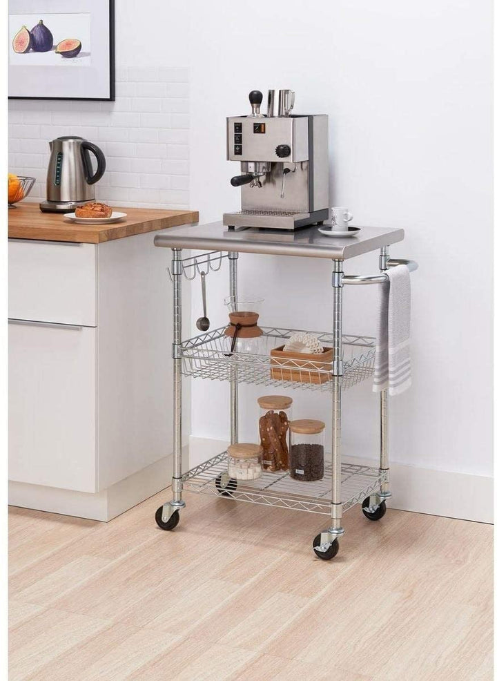 24" Stainless Steel Kitchen Cart Silver Modern Contemporary Casters - Diamond Home USA