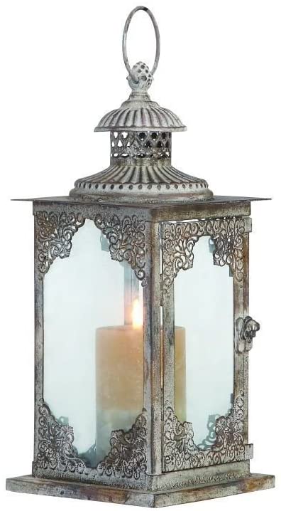 Grey Metal/ss 13 inch Lantern Clear Bohemian Eclectic