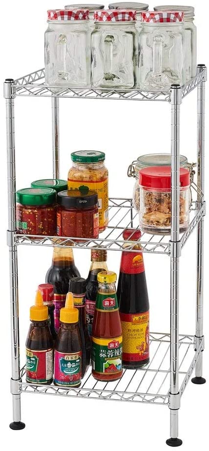 Household Kitchen Rack 3 Tier Steel Wire Shelving Tower Silver Modern Contemporary Handmade - Diamond Home USA