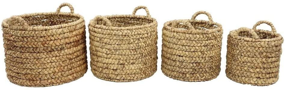 Large Round Natural Water Wicker Storage Baskets Set 4 Brown Fiber - Diamond Home USA