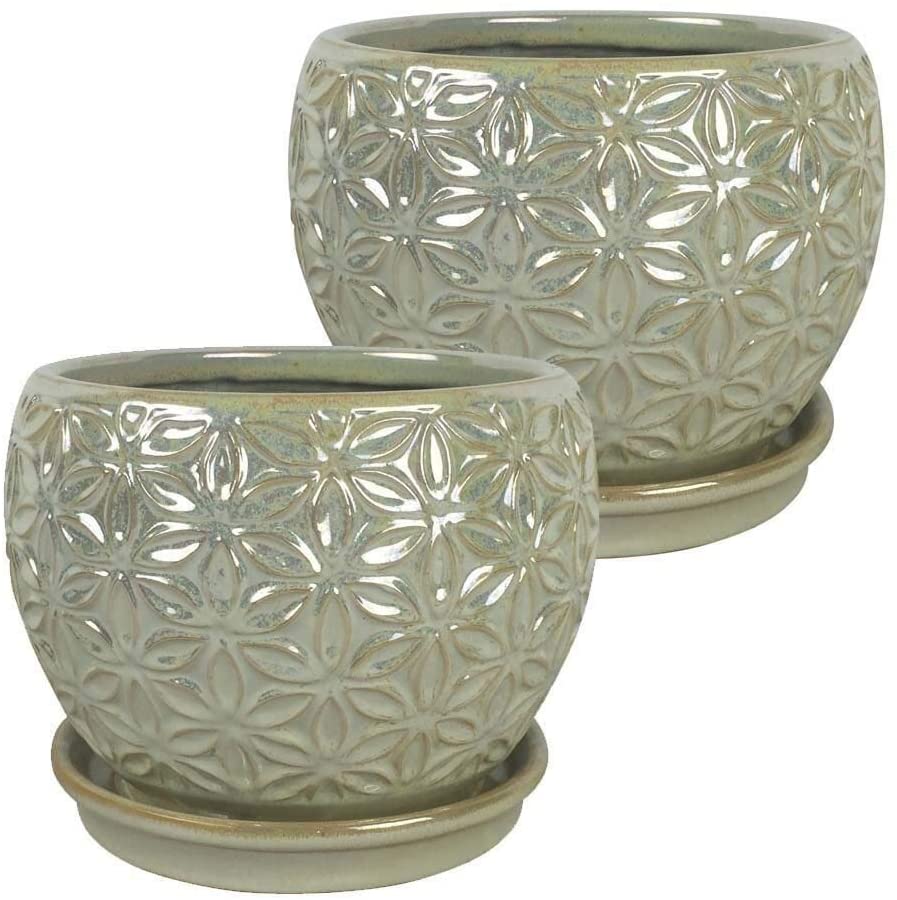 8" Planter Pearl 2 pk Off White Bohemian Eclectic Round