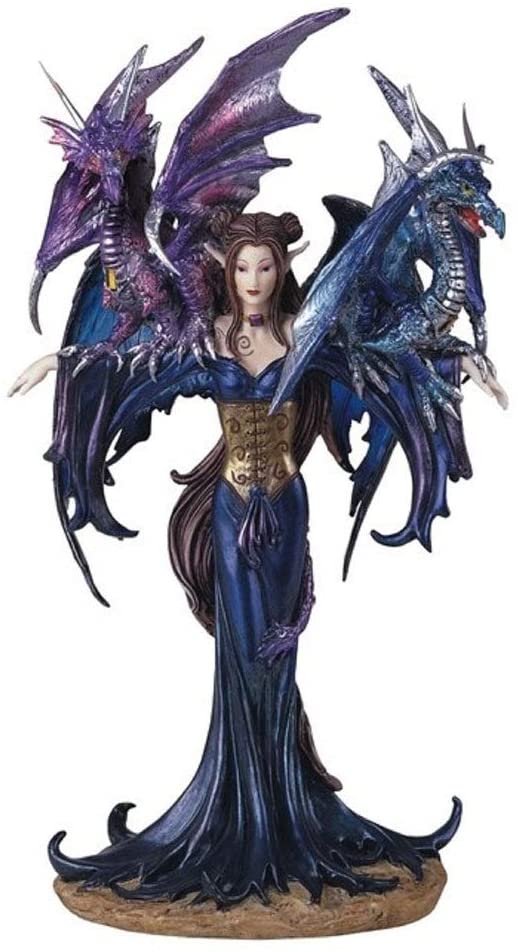 Unknown1 10 25" h Blue Fairy Two Dragons Statue Fantasy Decoration Figurine Polyresin