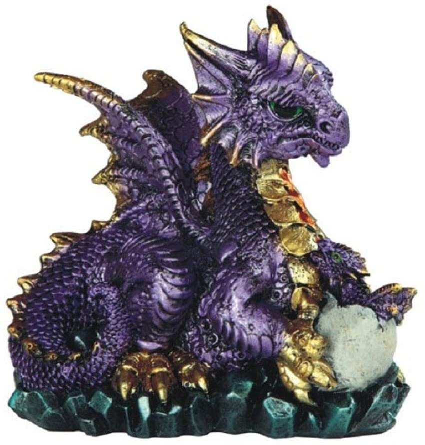 Unknown1 4 75" h Purple Dragon Holding Egg Statue Fantasy Decoration Figurine Polyresin
