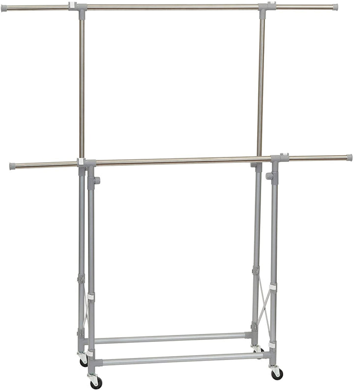 Folding Double Garment Rack Wheels | Hang Dry Clothes Silver