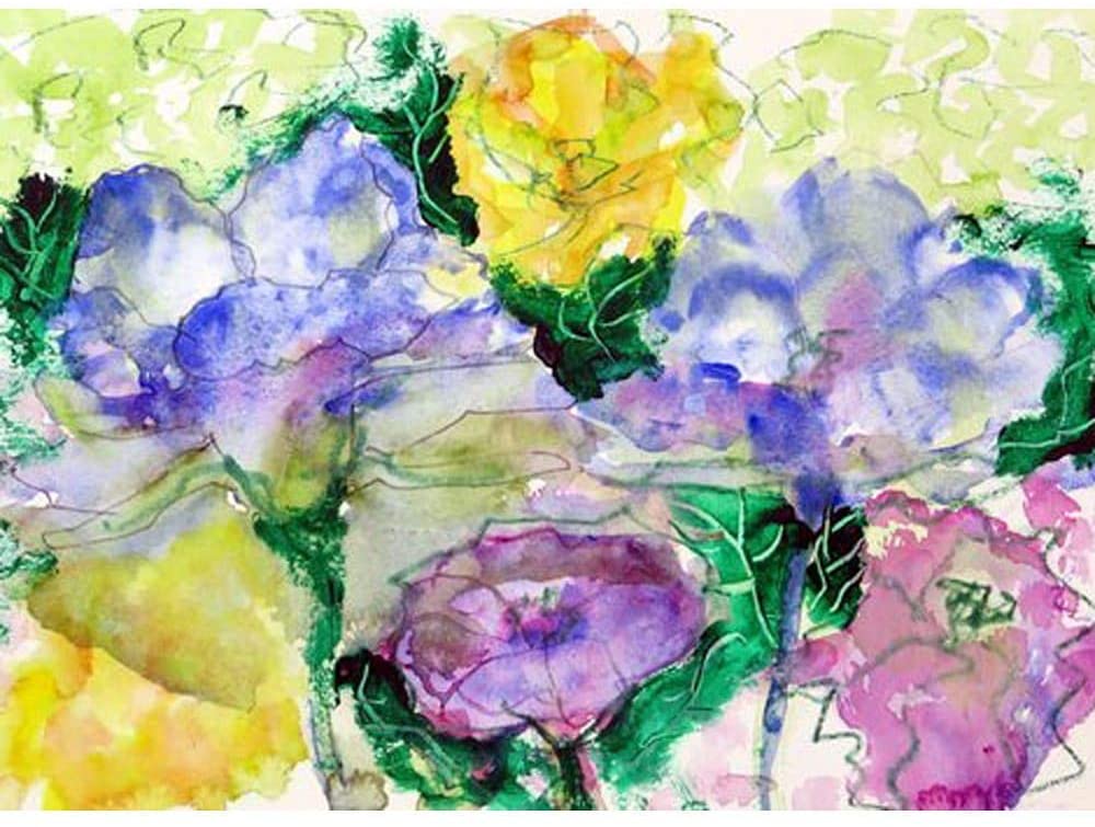 Watercolor Garden Door Mat (30 inch X 50 inch) Color Modern Contemporary Rectangle Polyester All Weather