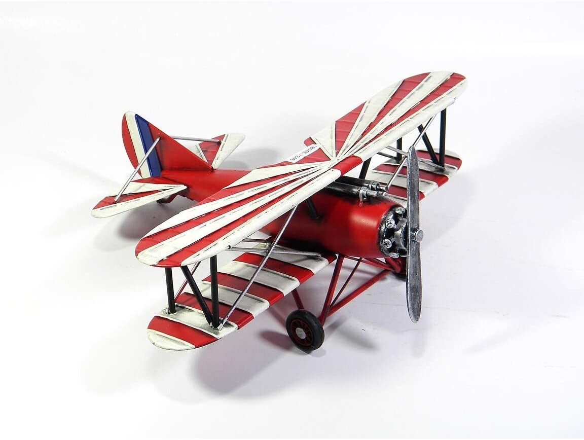 Decorative Red White Blue Model Airplane Small Color Iron Antique