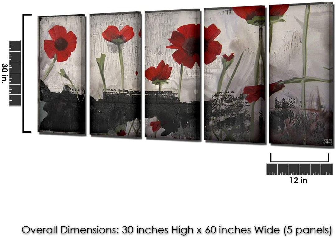 5 pc Canvas Wall Art Set Black Grey Red Modern Contemporary Rectangle Wood Handmade Includes Hardware - Diamond Home USA