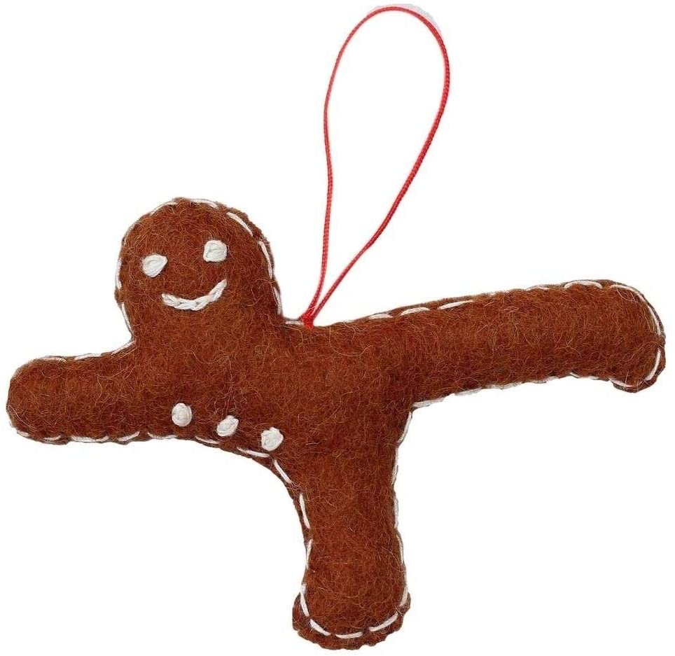 Handmade Gingerbread Felt Ornament Airplane Pose (Nepal)