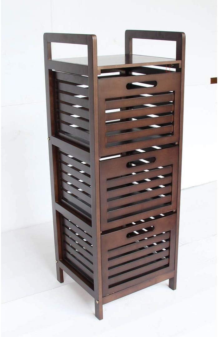 Bamboo Storage Tower 3 Slatted Drawers Brown