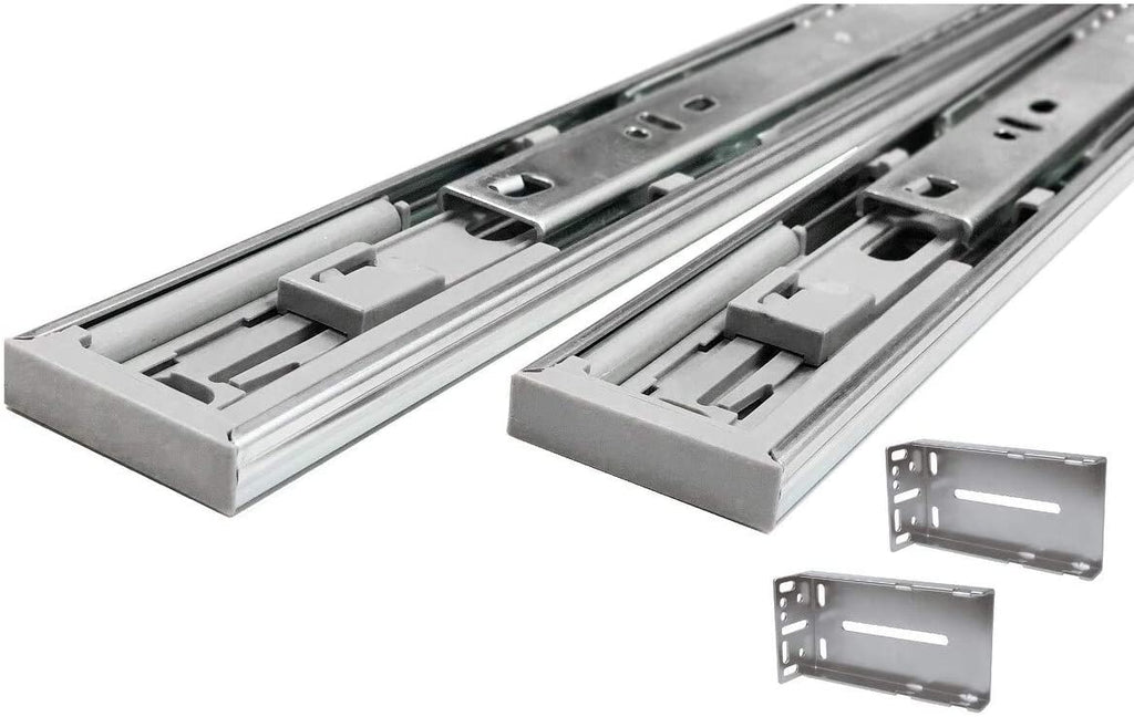Hydraulic Soft Close 18 inch Full Extension Drawer Slides Rear Mounting Brackets (Pack 5 Pair) Silver Metal
