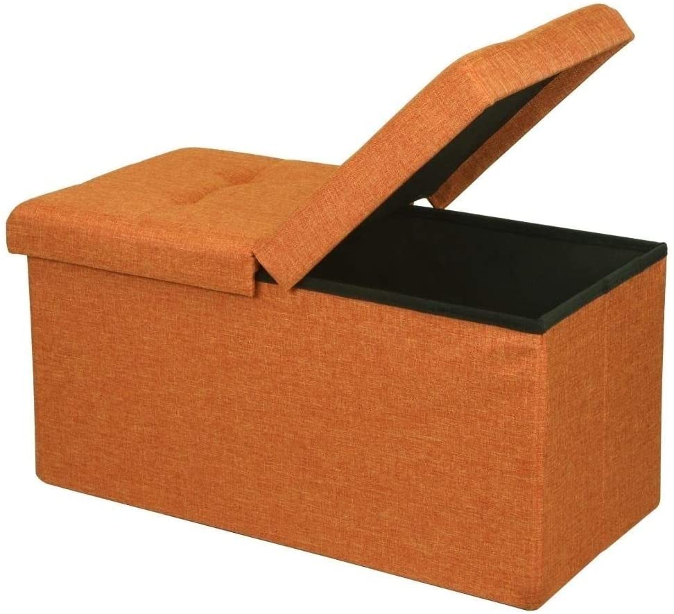 Storage Ottoman Bench 30 Inch Smart Lift Top Amber Orange Solid Casual Modern Contemporary Rectangle Linen MDF Memory Foam Included