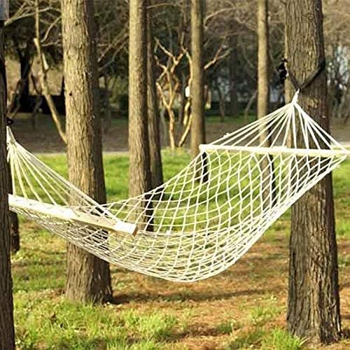 MISC Wood Pole Cotton Rope Hammock Bed White