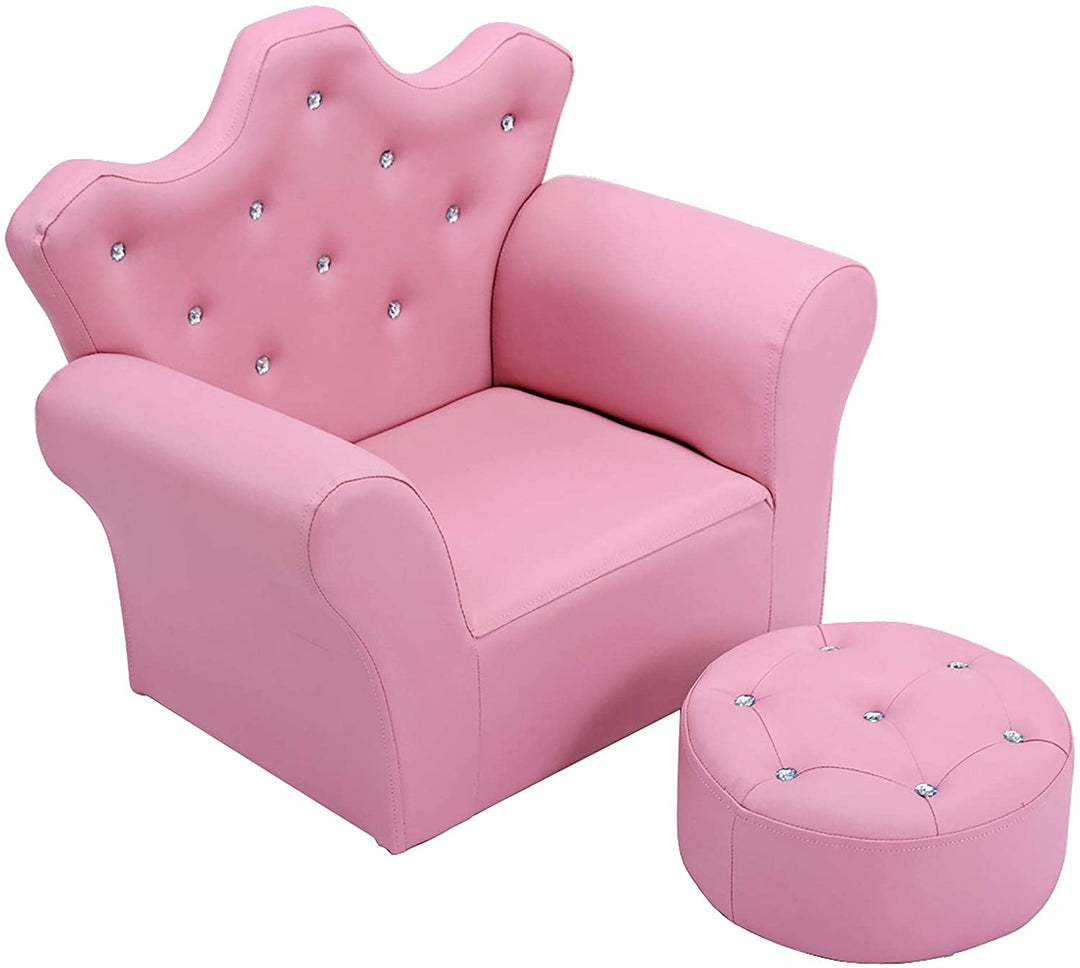 Kids Sofa PVC Leather Princess Embedded Crystal Pink