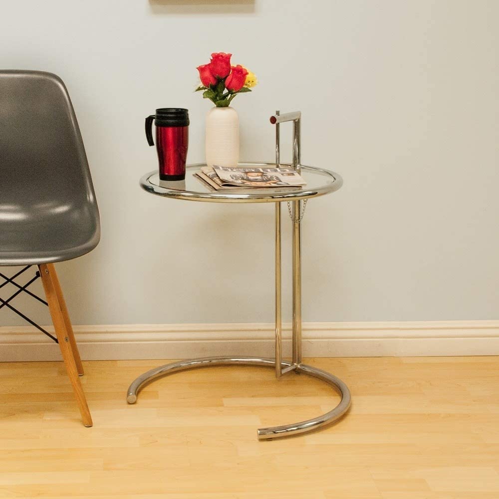 End Table Silver Modern Contemporary Urban Round Glass Metal