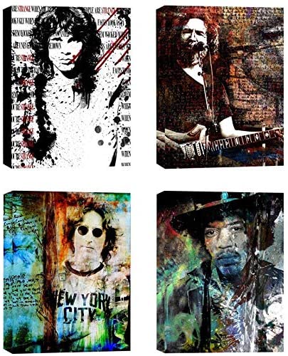 Rock Stars' 4 Piece Canvas Wall Art Color Modern Contemporary Vintage Rectangle Handmade Includes Hardware - Diamond Home USA