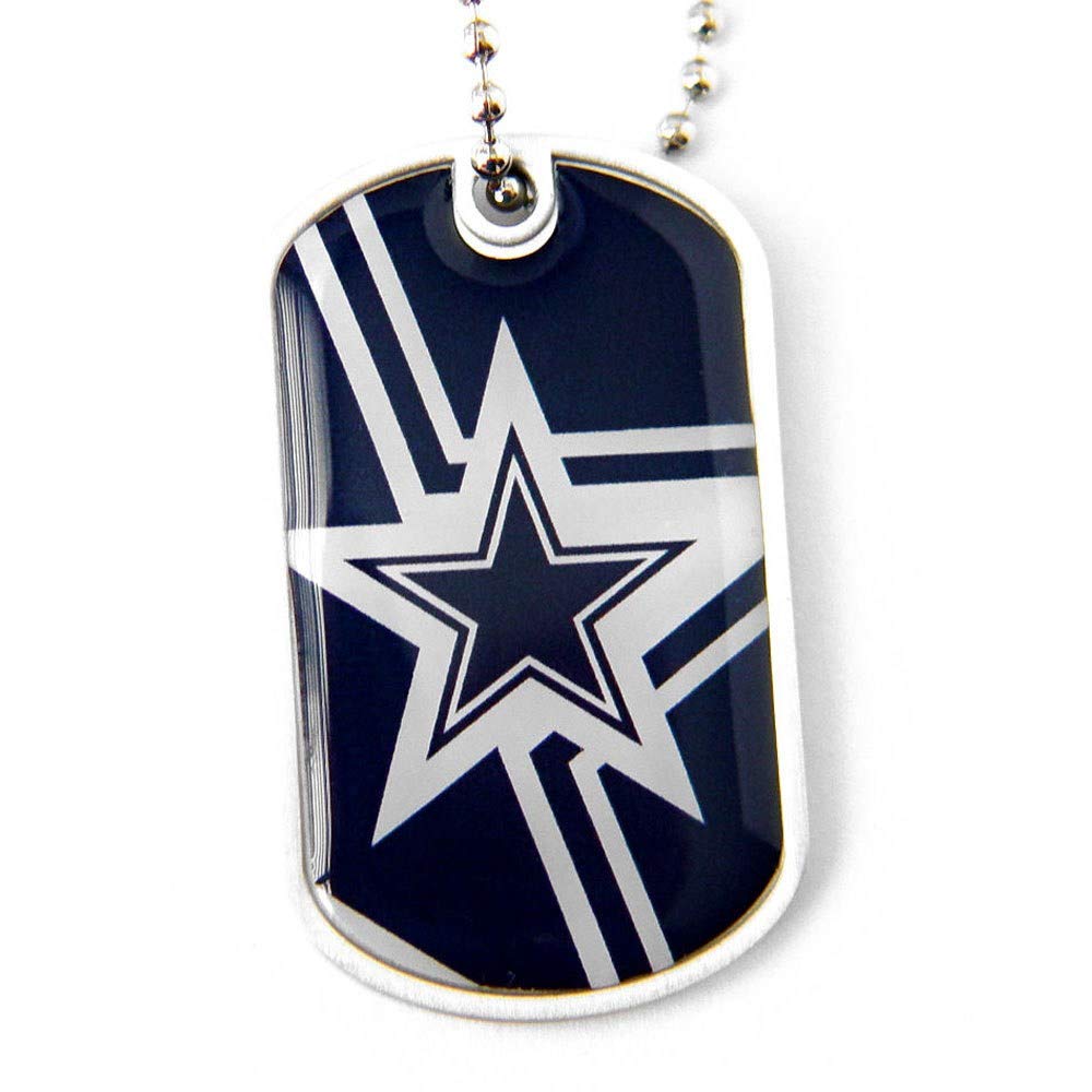 Blue White NFL Dallas Cowboys Dog Tag Football Themed Necklace Charm Chain Sports Pattern Pet Supplies Team Logo Merchandise Fan Athletics Team Spirit
