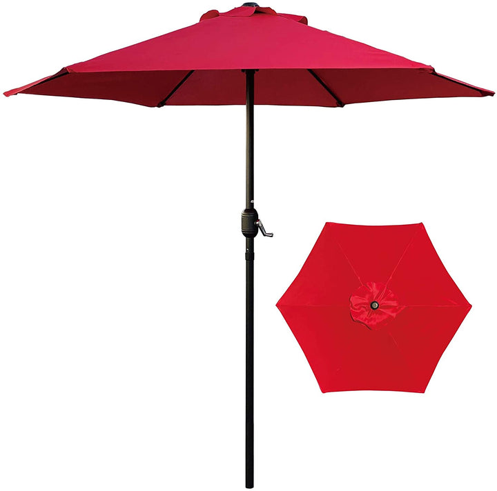 7 5' Outdoor Patio Umbrella Striped Market Umbrella(red) Black Red Nature Modern Contemporary Metal Polyester Crank Lift Uv Resistant