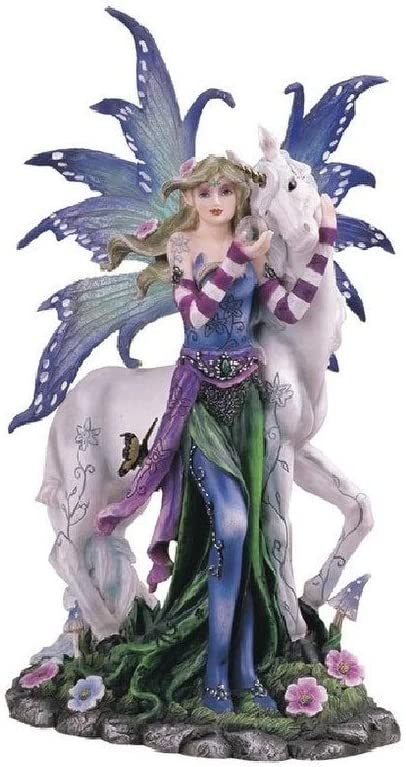 10" h Blue Purple Spring Fairy Unicorn Statue Fantasy