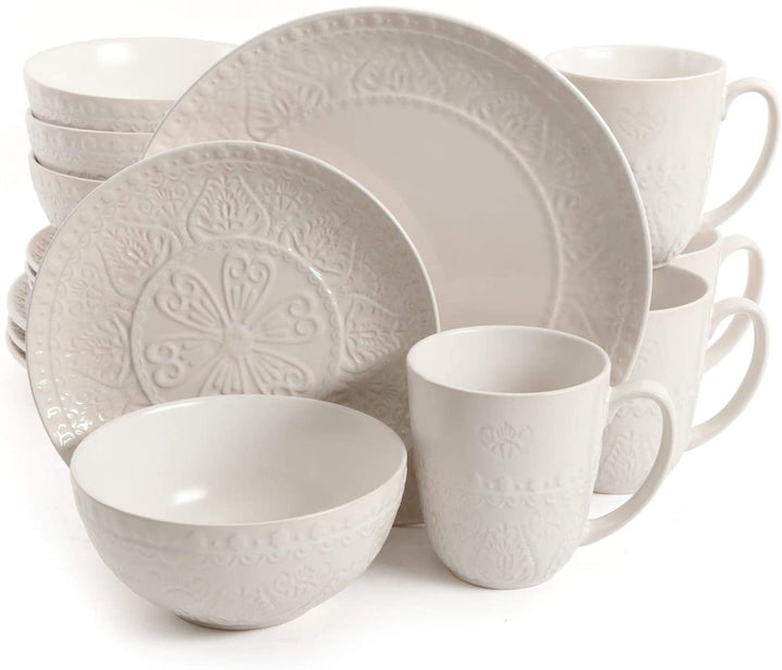 16 Pc Stoneware Dinnerware Set Cream Cream Vines Leaves