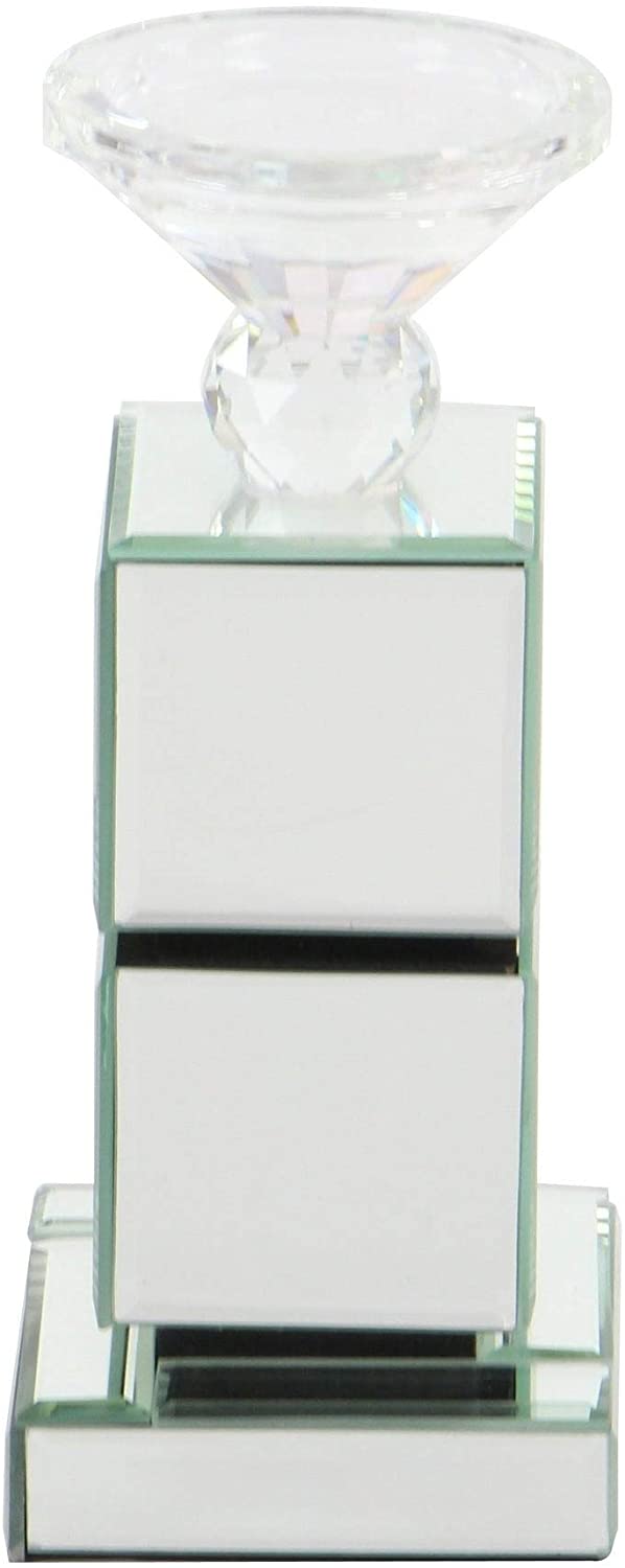 Wood/Glass 10 inches High X 4 inches Wide Mirrored Candleholder Clear Glam Crystal Glass Wood