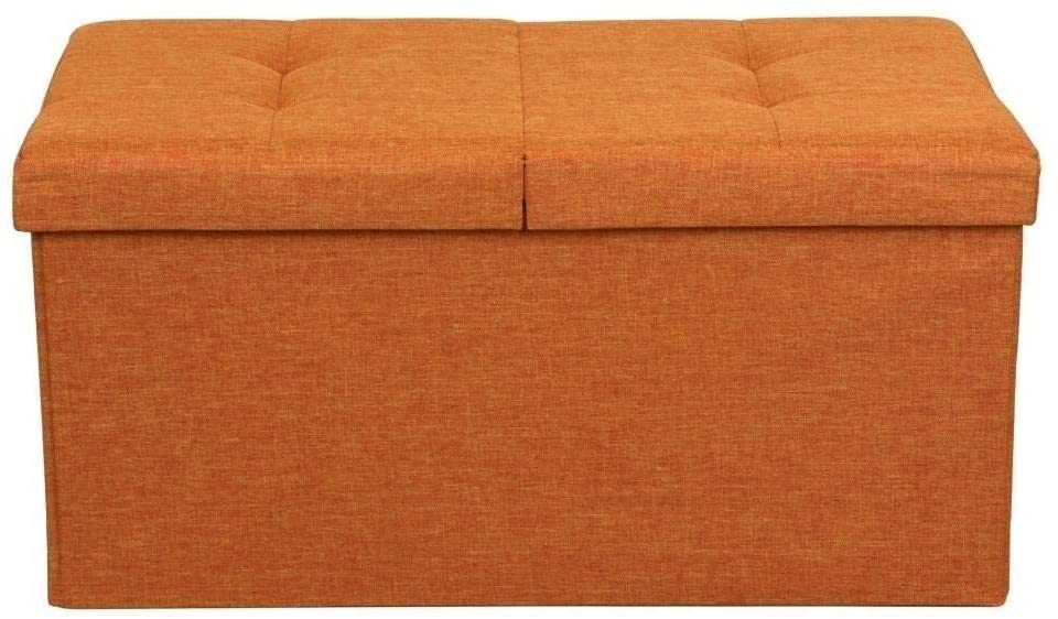 Storage Ottoman Bench 30 Inch Smart Lift Top Amber Orange Solid Casual Modern Contemporary Rectangle Linen MDF Memory Foam Included - Diamond Home USA