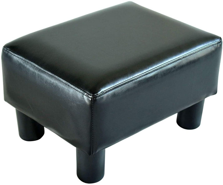 Modern Small Black Faux Leather Ottoman/Footrest Stool Solid