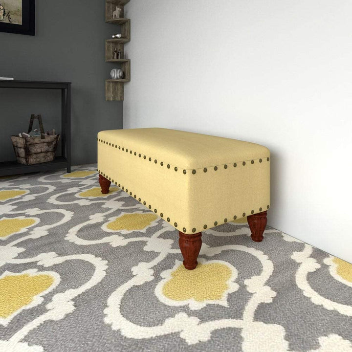 Upholstered Storage Bench Nailhead Trim Tan Solid Modern