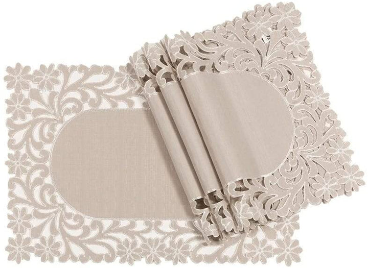 Floral Cutwork Trimed Edge Placemats 14 by 20 Inch Set 4