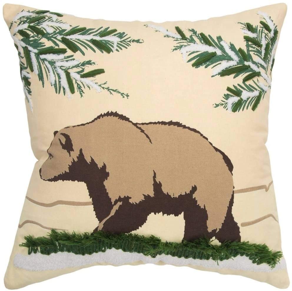 MISC Bear Natural Decorative Poly Filled Pillow 20"x20" Green Abstract Casual Cotton