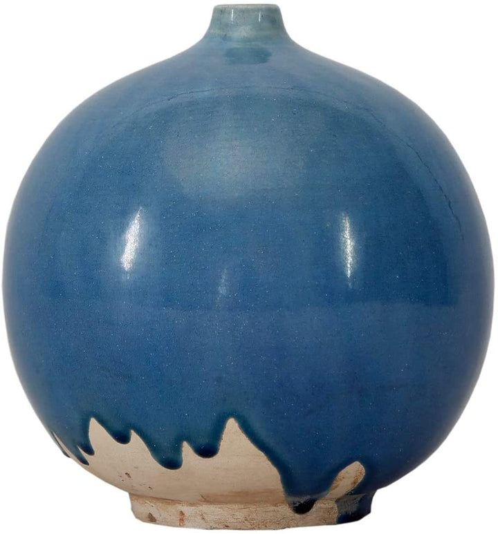 Round Vase Small Opening 6 3 Inch Tall Antique Blue