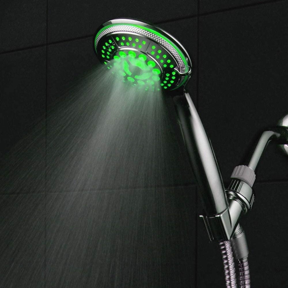 All Chrome Water Temperature Color Changing 5 Setting Led Hand Shower Grey Abs Chrome Stainless Steel Finish - Diamond Home USA