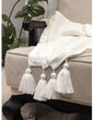 Unknown1 Beige Linen Throw Blanket Tassel Off/White Solid Color Casual