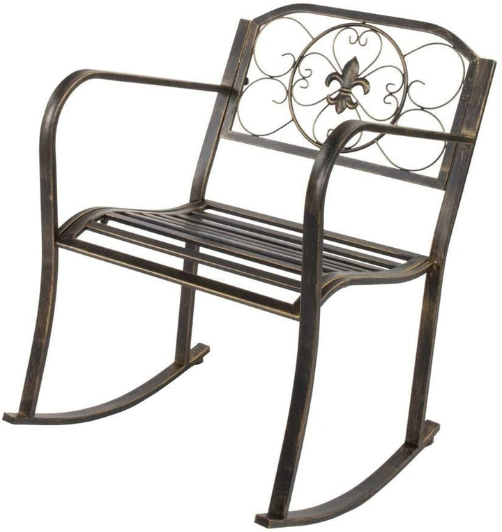 31 5" Flat Tube Single Rocking Chair Bronze Color Modern Contemporary Iron Steel Finish Weather Resistant - Diamond Home USA