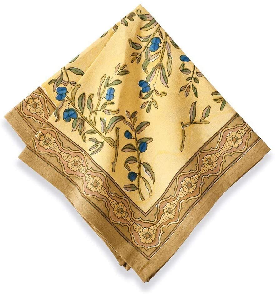 19 inch Gold/Blue Olive Tree Napkins (Set 6) Gold Floral