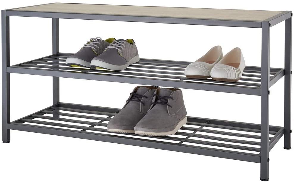 3 Tier Shoe Slate Gray Grey Abstract Steel Powder Coated - Diamond Home USA