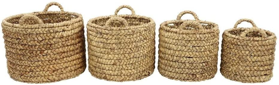 Large Round Natural Water Wicker Storage Baskets Set 4 Brown Fiber - Diamond Home USA