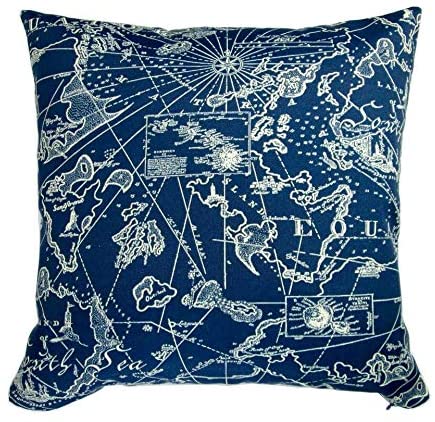 18 inch Indoor/Outdoor Coastal Beach Home South Seas Nautical Navy Blue Throw Pillow (Set 2) Off White Graphic Sports Bohemian Eclectic Polyester Two - Diamond Home USA