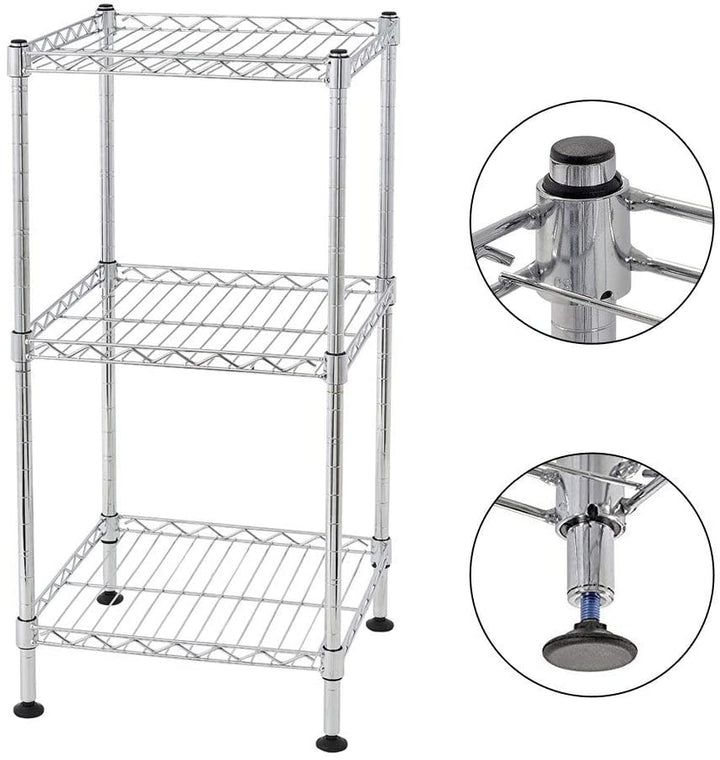 Household Kitchen Rack 3 Tier Steel Wire Shelving Tower Silver Modern Contemporary Handmade - Diamond Home USA