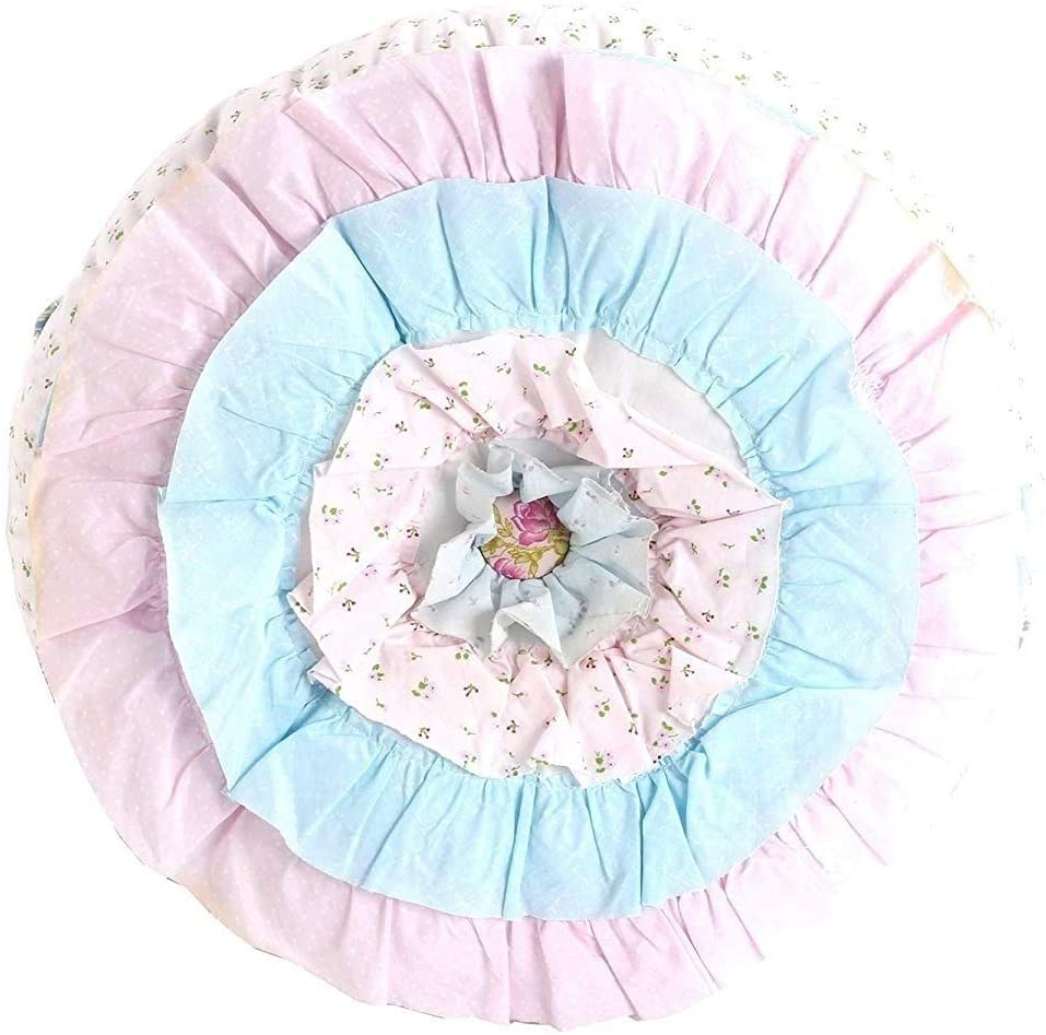 MISC Flower Ruffle Decorative Throw Pillow Blue Pink White Stripe Cotton Single - Diamond Home USA