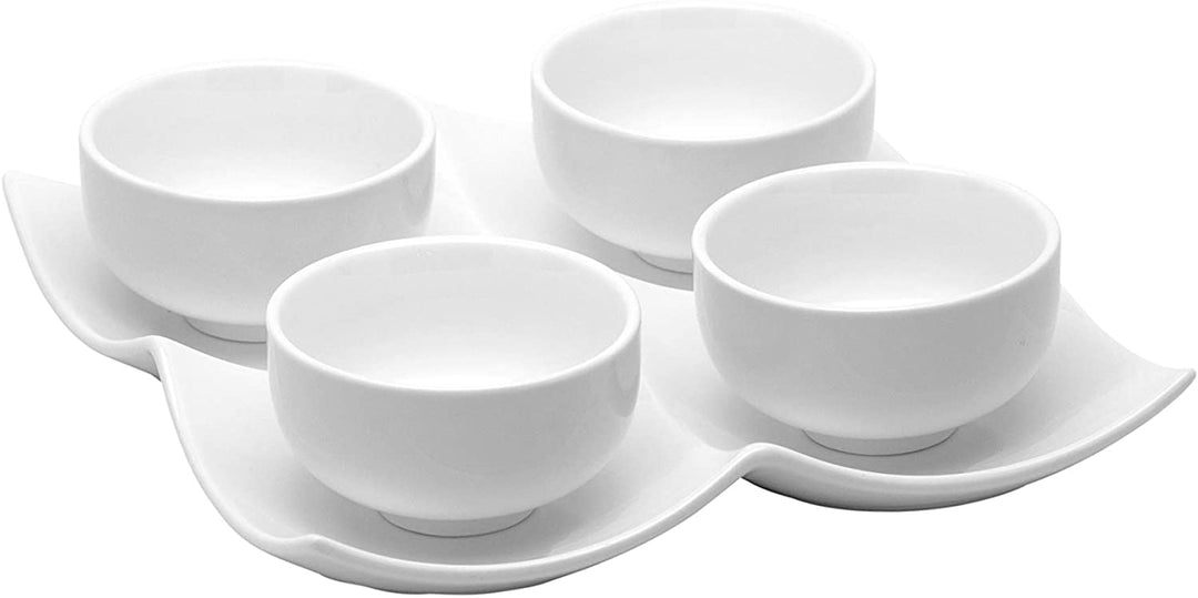 Vanilla 4 3" Bowls W/Tray 8" 4oz White Solid Traditional Square Porcelain 5 Piece Microwave Safe - Diamond Home USA