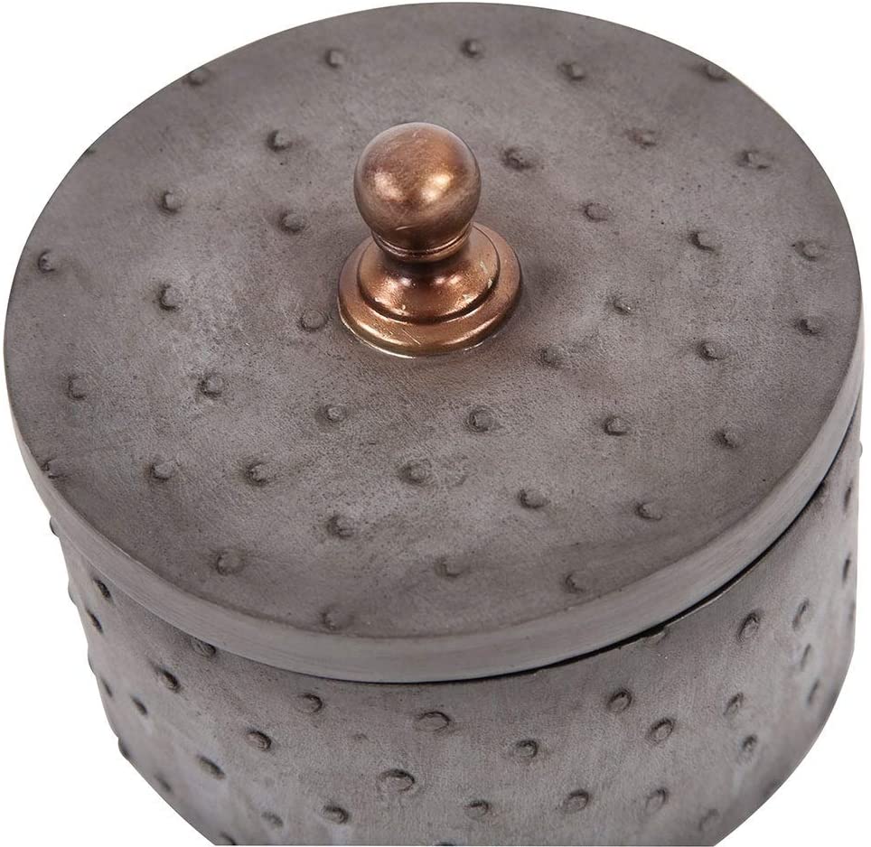 MISC Round Faux Skin Decorative Box Small 4h X 4w 4d Grey Polyresin