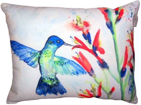 Hummingbird Fire Plant No Cord Pillow 16x20 Color Graphic Casual Polyester
