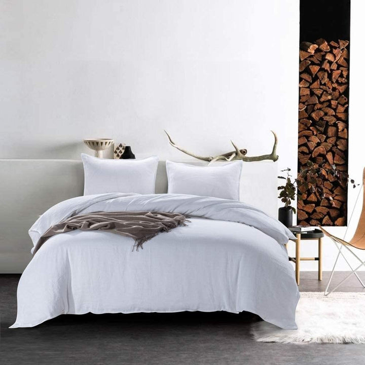 Linen Duvet Cover Pillow Pieces Set Basic White Solid