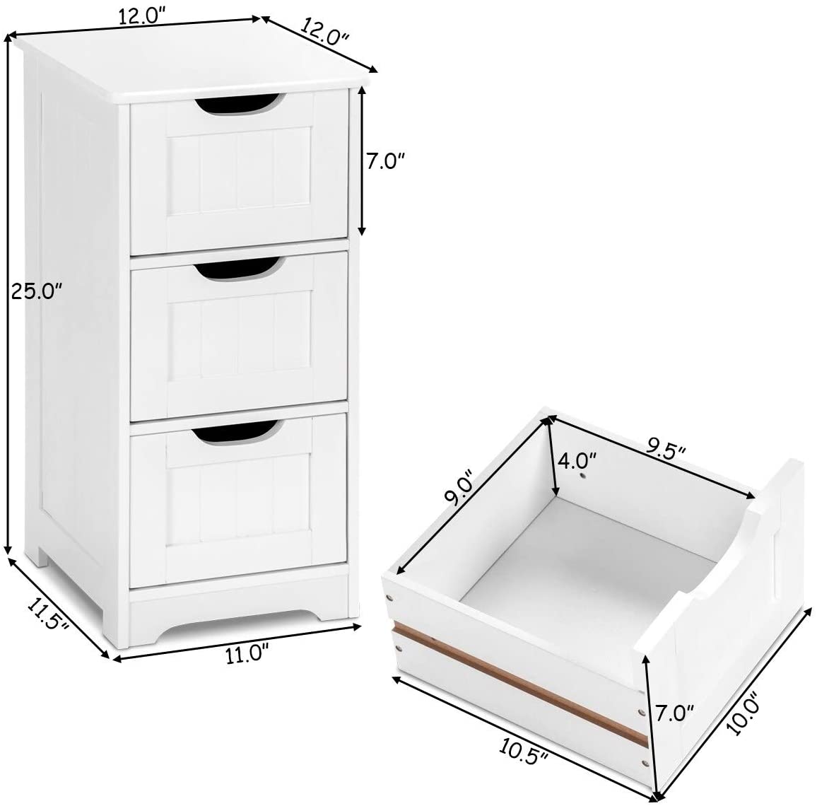 Bathroom Floor Cabinet 3-Drawer Wooden Storage Side Organizer